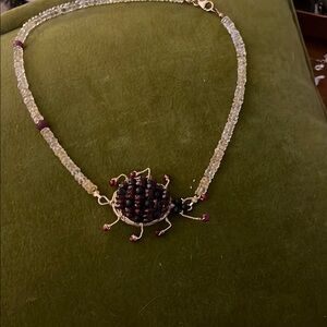 Handmade Red&black crystal “Ladybug”with   clear 16”necklace. Gold filled clasp.